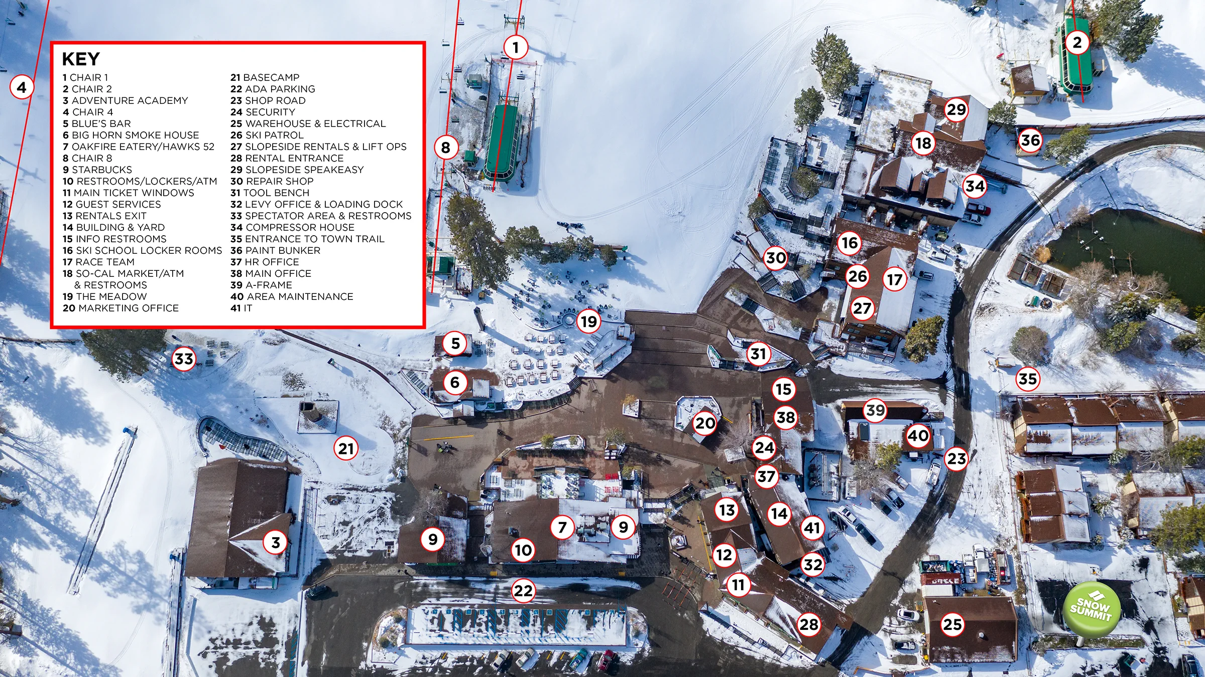 winter base area map of snow summit ski and snowboard resort